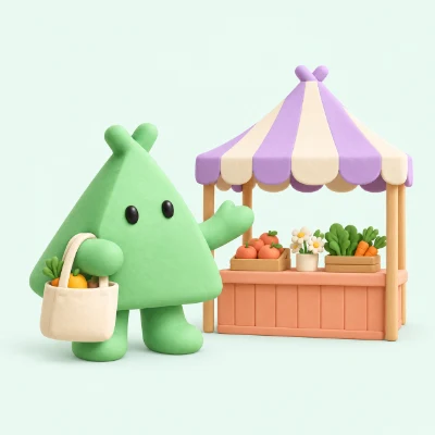 Tentie welcoming visitors to a lavender-striped market booth
