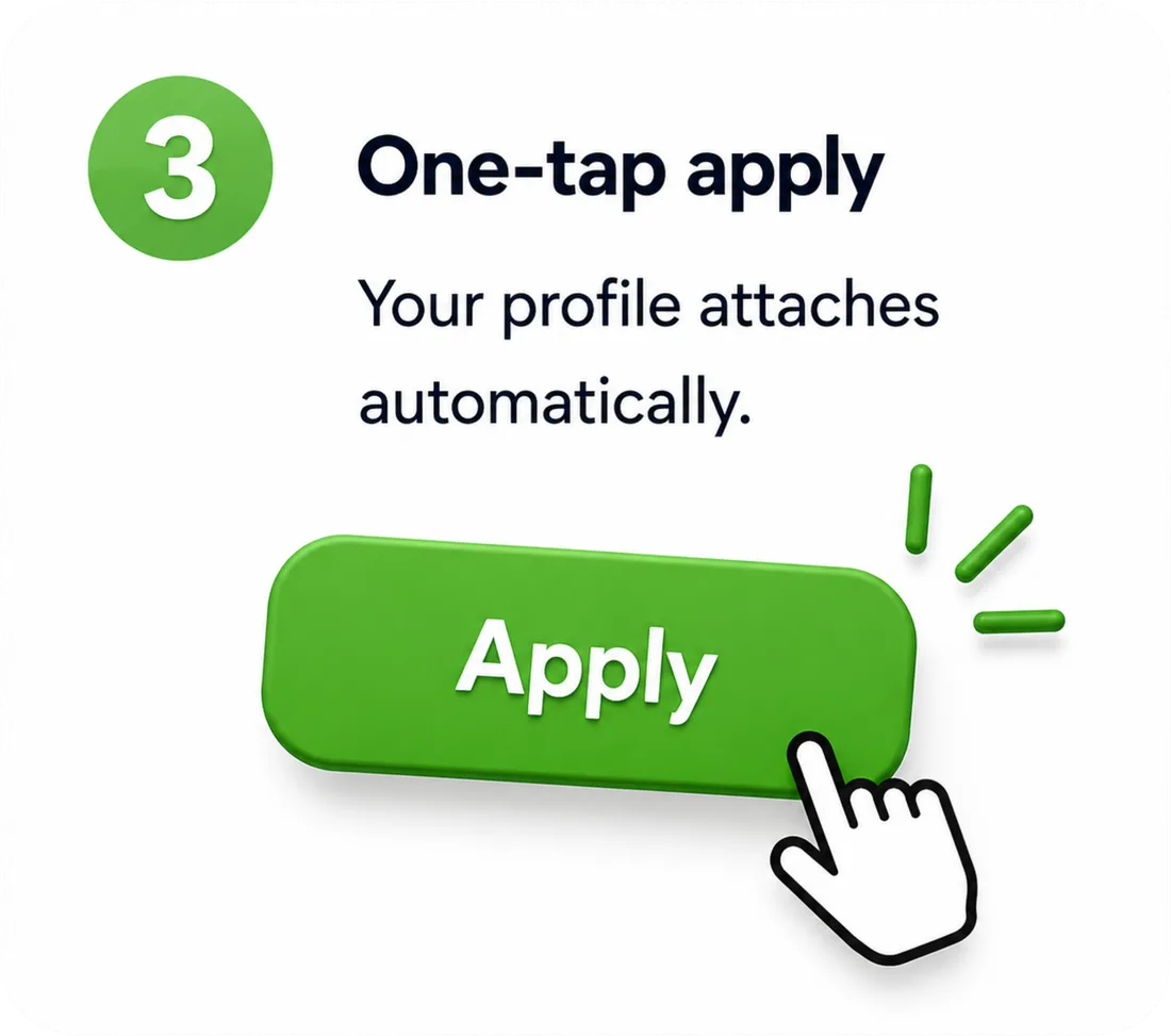 3. One-tap apply — your profile attaches automatically.